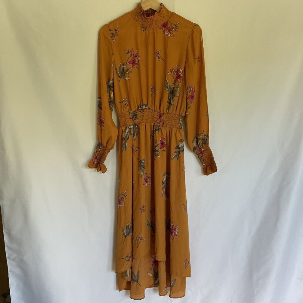 Nanette Lepore women's size 8 orange long sleeved high neckline modest dress